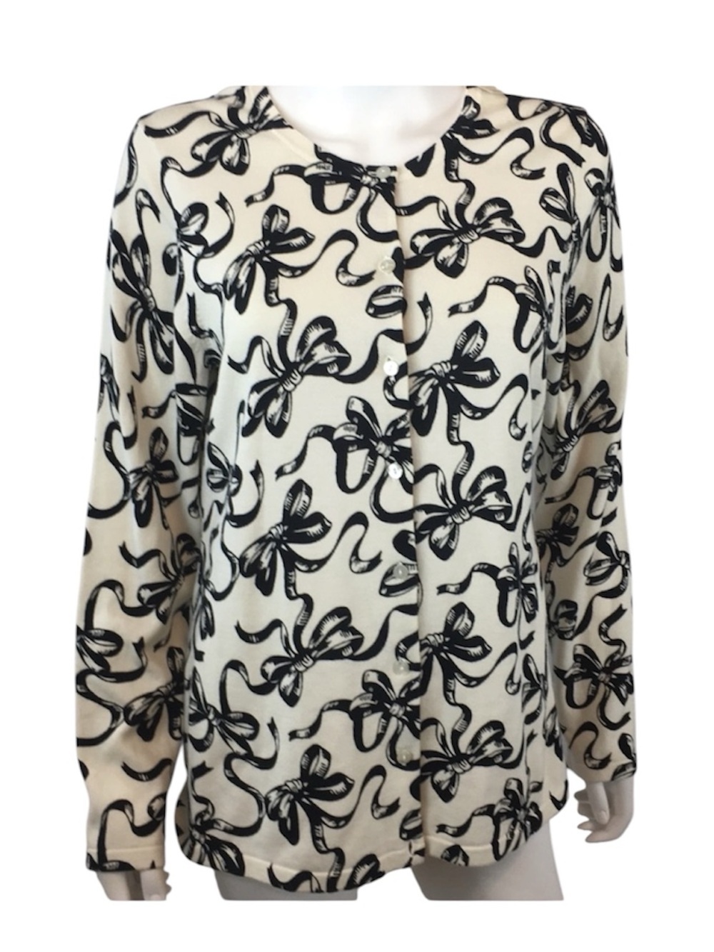 Talbots Bow Cardigan Sweater Black white